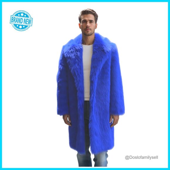 Men's Faux Fur Turn Collar Parka Overcoat Winter Long Sleeve Chic Retro